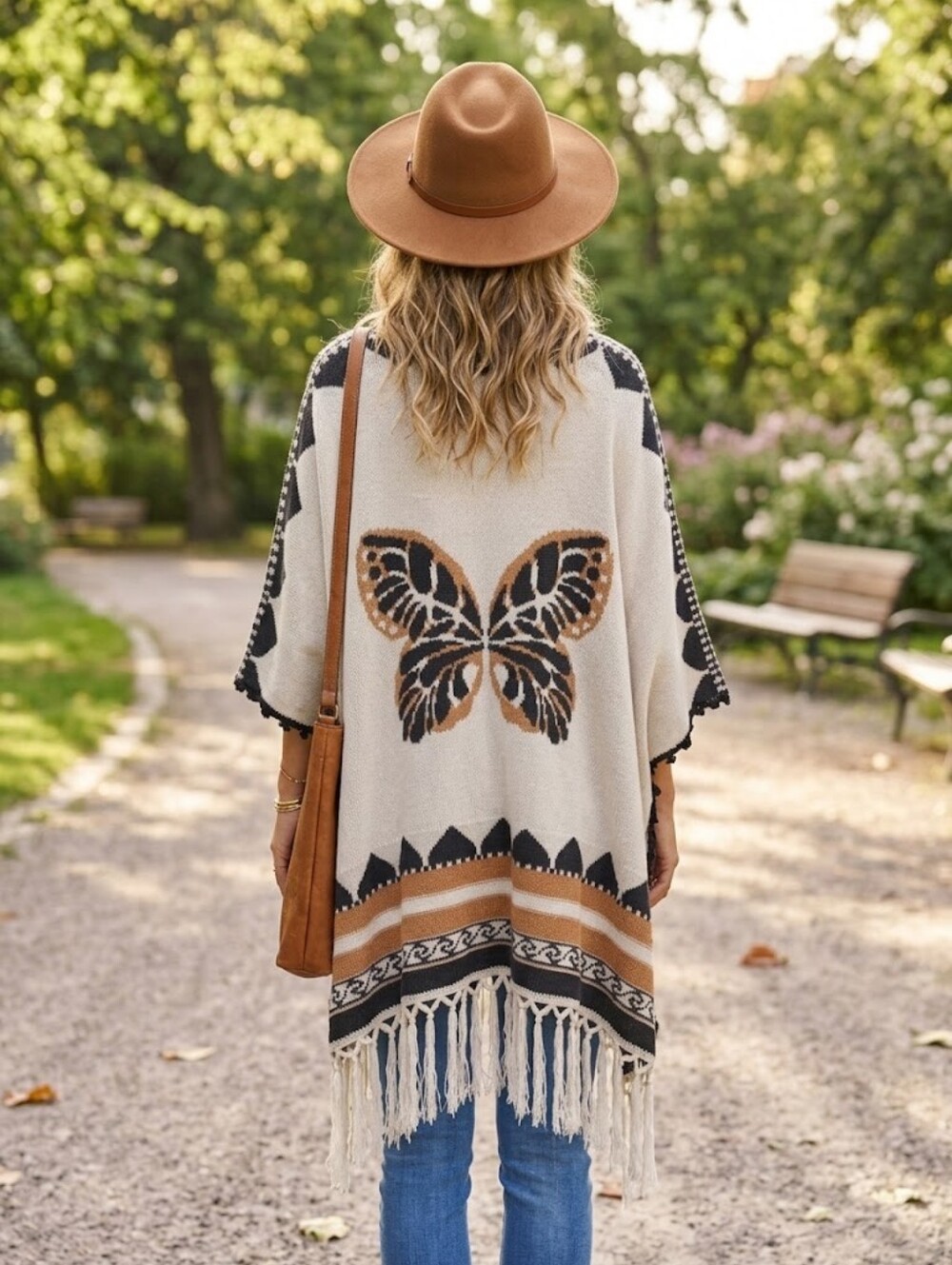 Odd Molly To The Sky 100% Cotton Boho Butterfly Fringe Poncho One Size